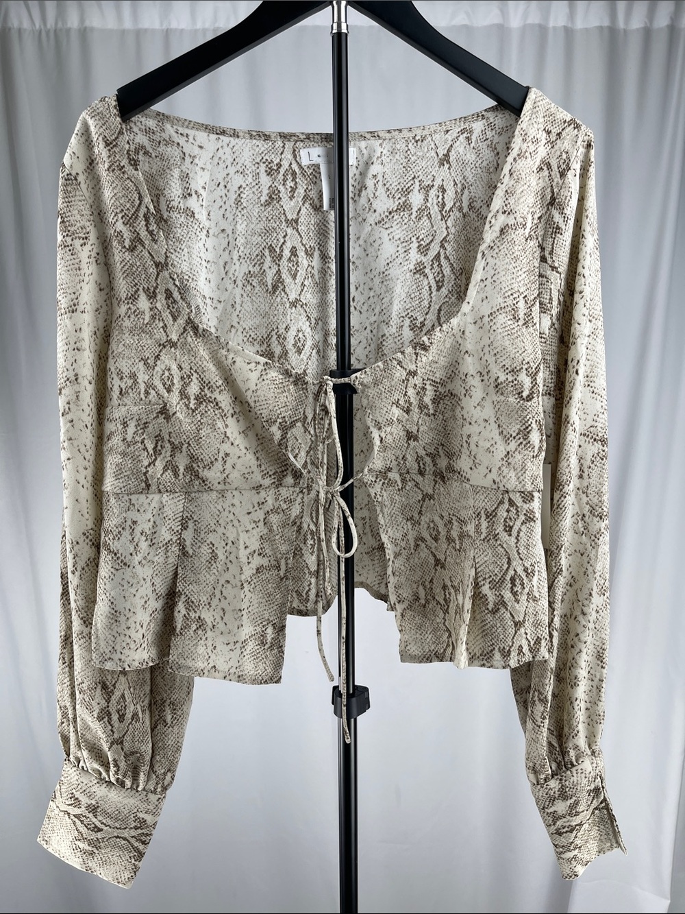 Leith Cream Snake-Print Tie-Front Blouse